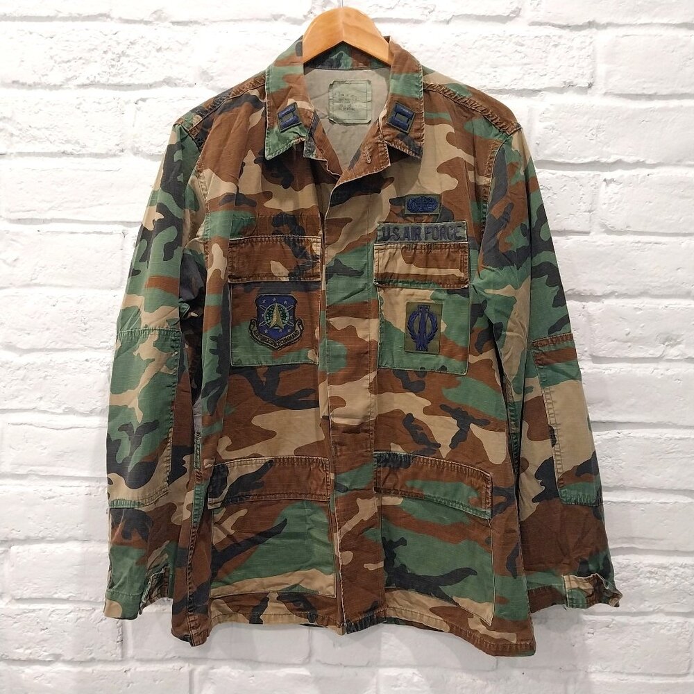 Vintage 1986 US Army Coat Jacket Mens M Air Force Space Command Woodland Camo